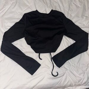 Black open back long sleeve crop top